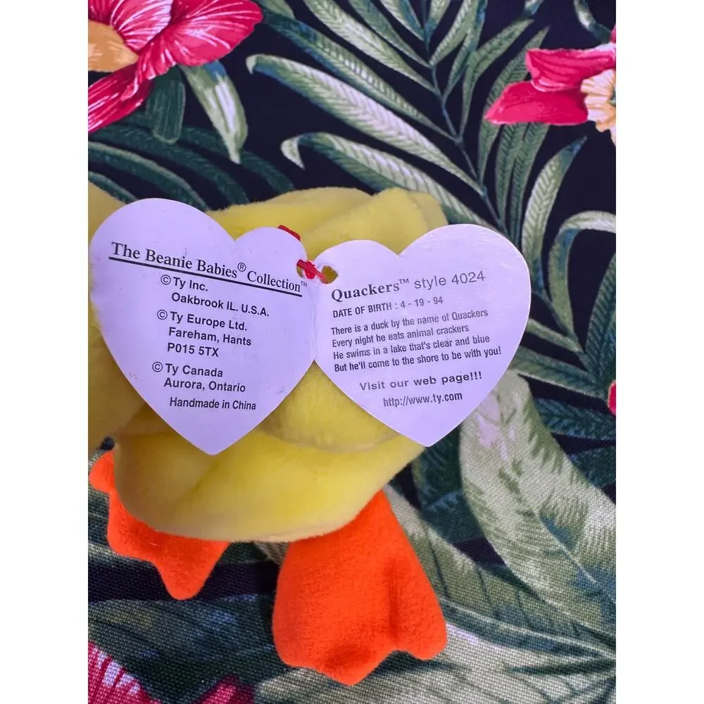 Vintage 1994  Rare Ty Beanie Babies Quackers  Retired